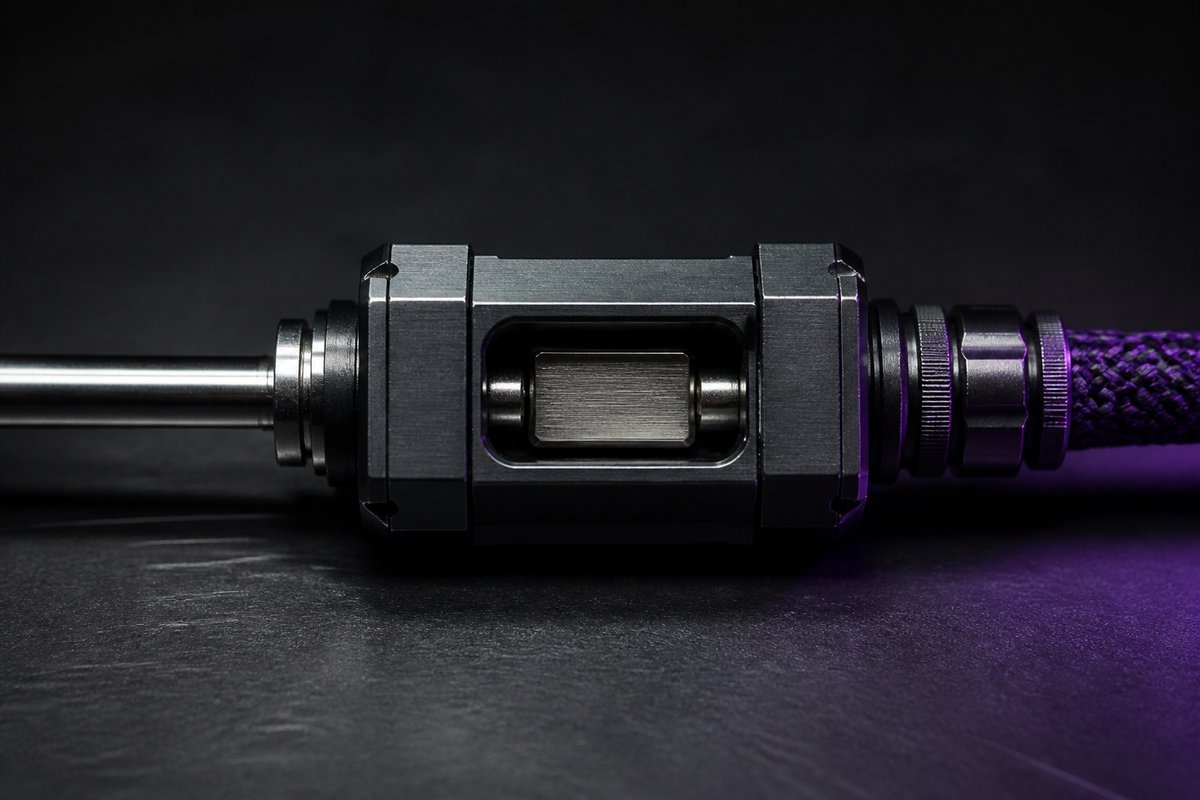 A machined wallet chamber holding a balance disc between a funding inlet and a separate cashier outlet.
