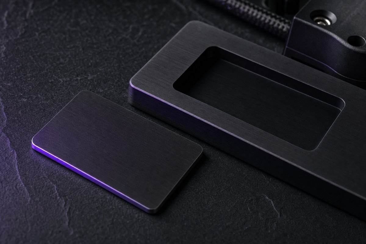 A blank machined token resting beside the empty recess milled to receive it, the two not yet joined.